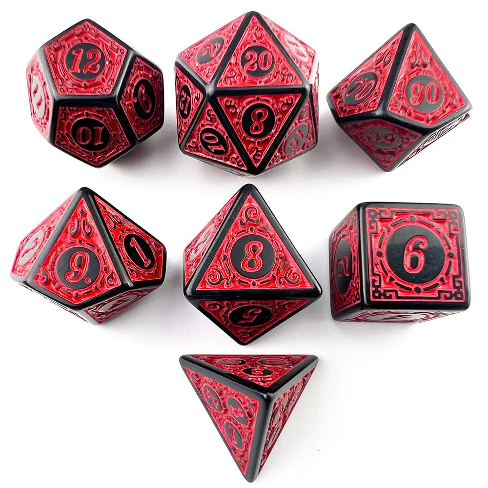 DNDGame Polyhedral Dice Set With Textured Pattern 7 Piece D4 D6 D8 D10 Percentile Die D12 D20 For RPG Tabletop Games