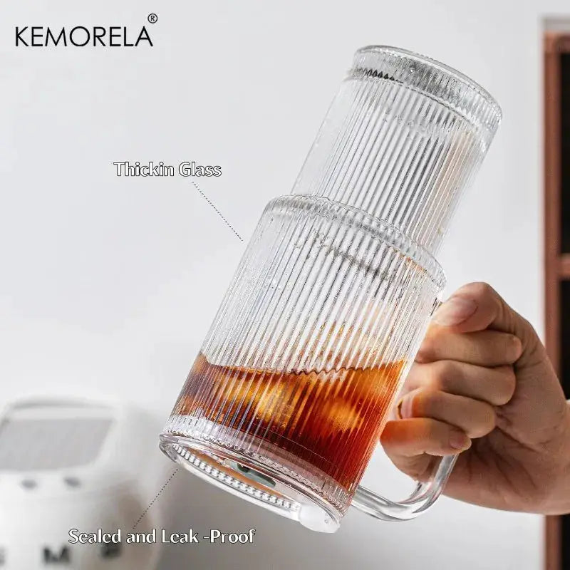 760ML Ribbed Glass Tumbler With Handle Lid For Cold And Hot Beverages Large Iced Coffee Cups With Straws Glass Mug