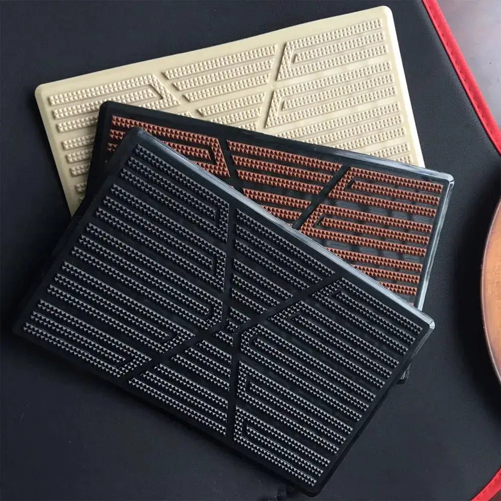 Set of 3 universal PVC car floor pedal pads; anti-skid, non-slip heel mats in black, brown and beige (23×15 cm)