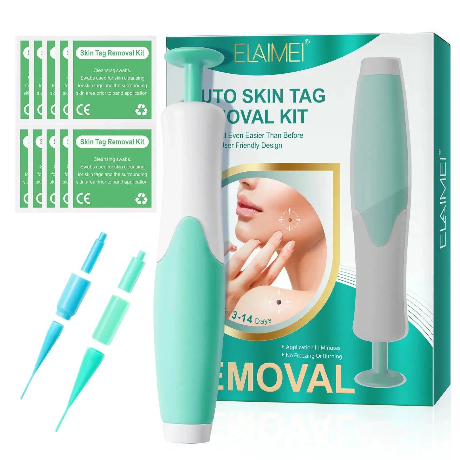 2 In 1 Auto Skin Tag Removal Tool Kit Painless Mole Wart Removal Pen With Cleansing Swabs Facial Skin Care Tool