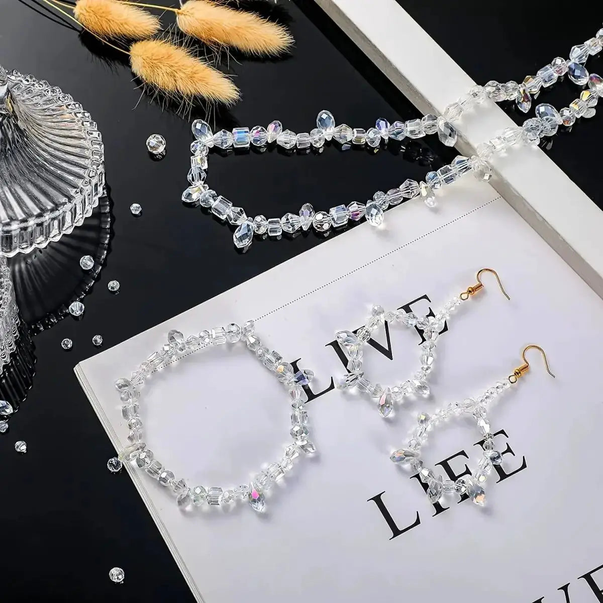 300 Pieces Mixed Sizes Crystal Rondelle Beads With Light AB Finish Clear Glass Gems For Jewelry Making DIY Necklace Kit