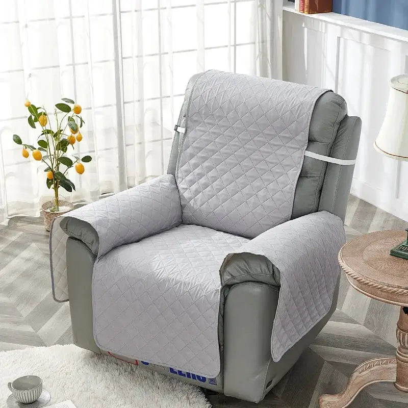 Recliner chair cover by Simples Market in light gray quilted fabric; anti-slip slipcover.