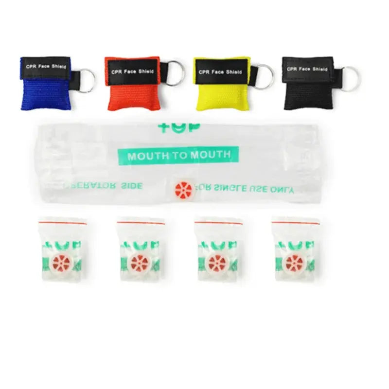 Keychain CPR face shield set by Simples Market with four color variants and four mouth-to-mouth pouches