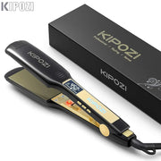 KIPOZI titanium flat iron hair straightener with digital LCD display in black