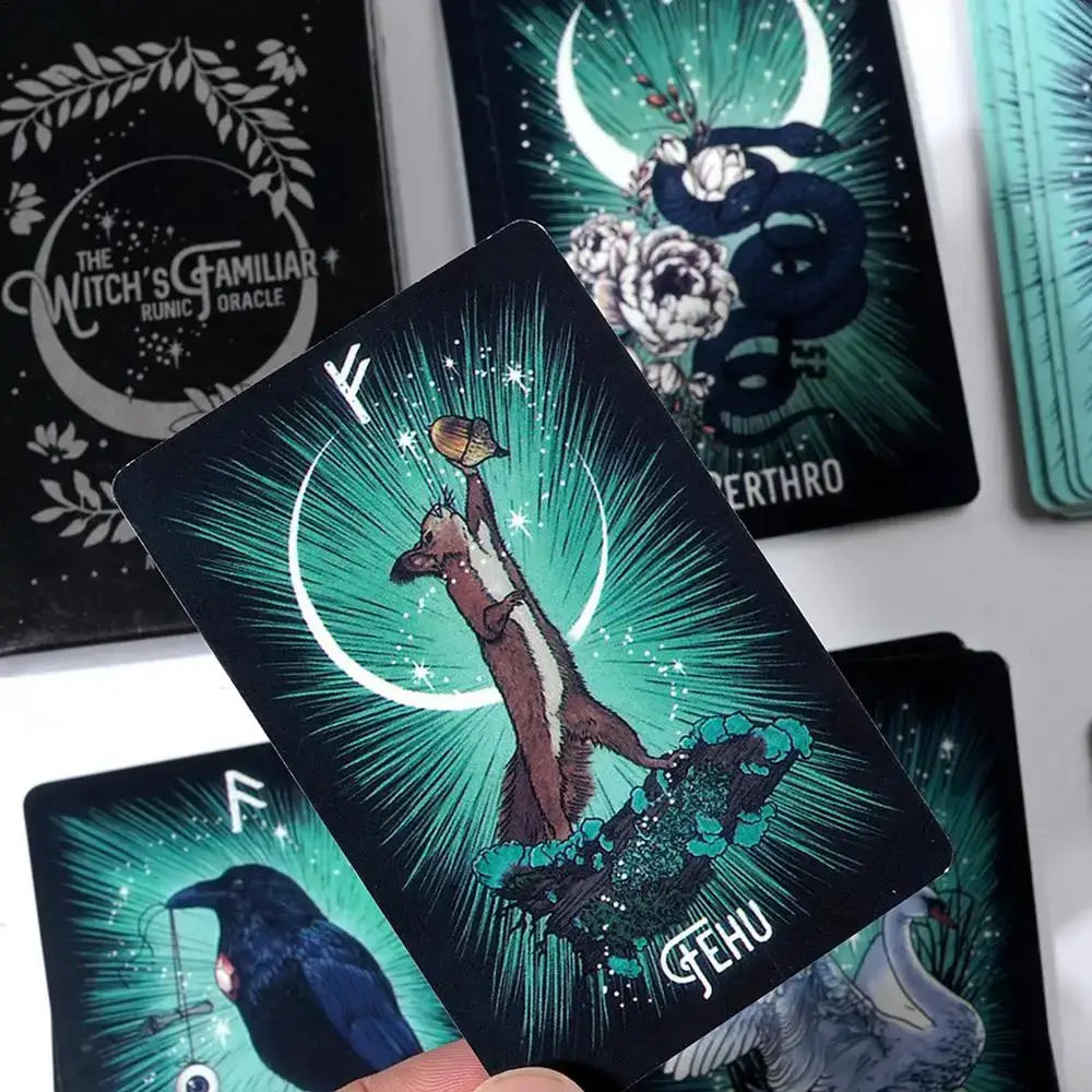 Witchs Familiar Runic Oracle 24 Card Indie Tarot Deck Norse Runes Animal Oracle Viking Rune Cards
