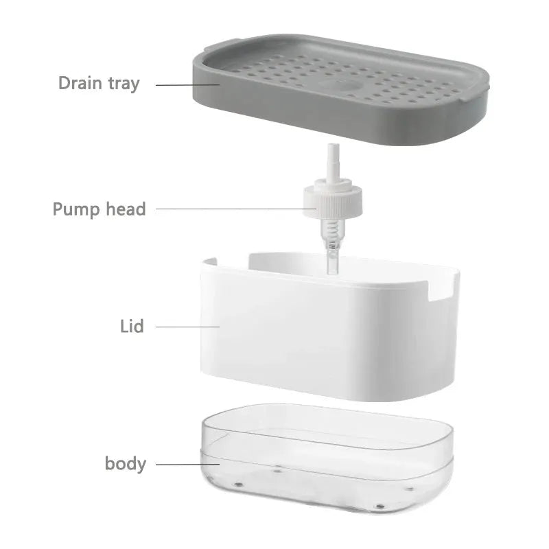 Automatic Foam Soap Dispenser Box With Sponge Holder For Kitchen And Bathroom Press Style Detergent Container
