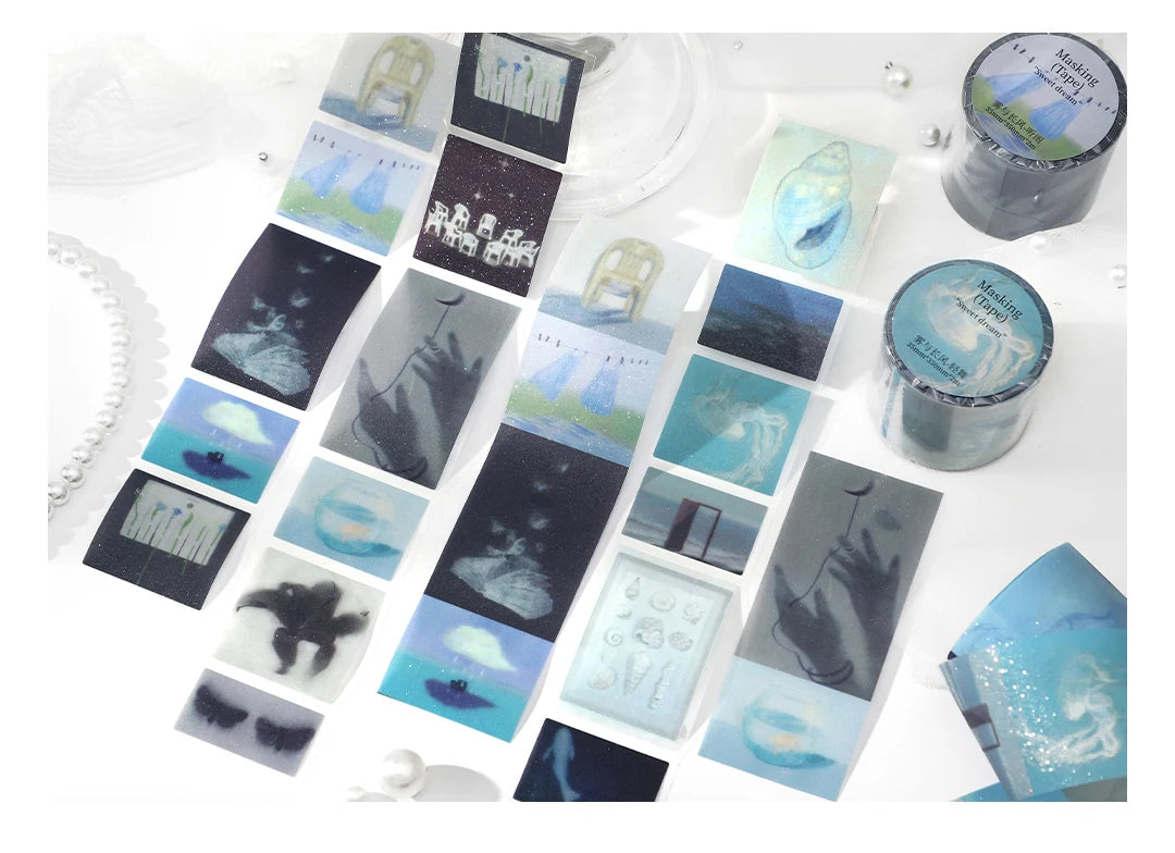 2m roll scenic PET tape by Simples Market for journaling and scrapbooking; blue-toned decorative stationery tape
