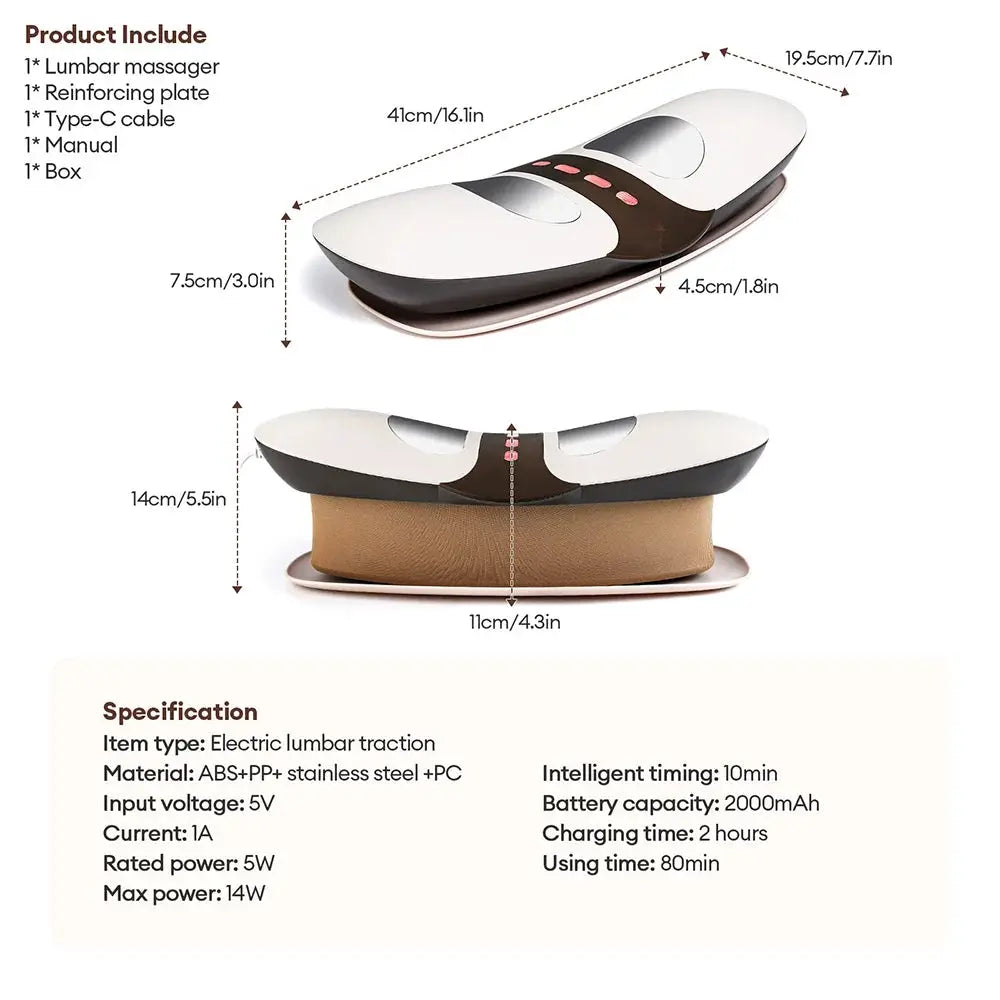Simples Market adjustable lumbar traction massager in white and brown belt-style electric back massage device