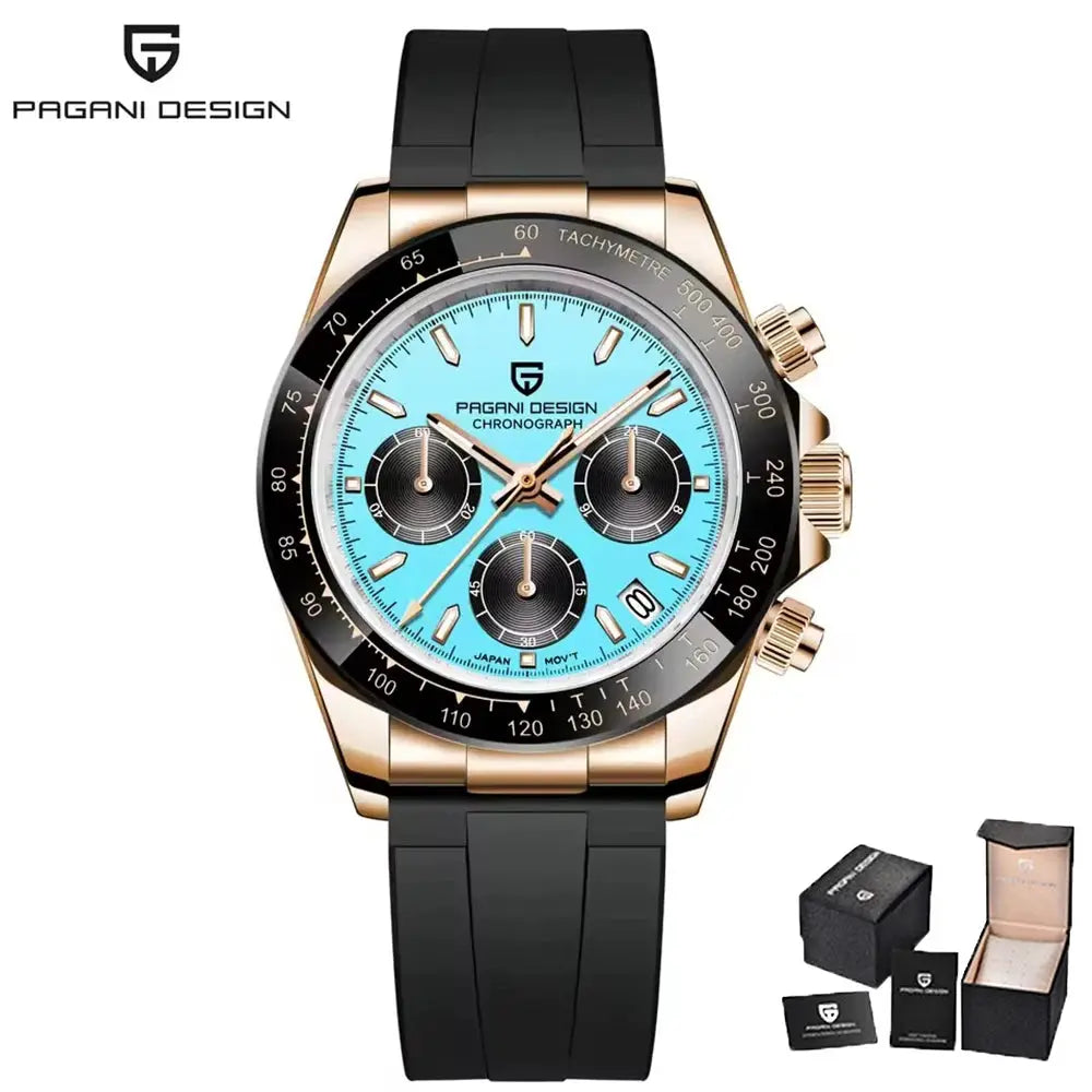 PAGANI DESIGN 40mm New V2 Mens Quartz Watch With Sapphire Crystal Retro Chronograph Stainless Steel Waterproof Wristwatch