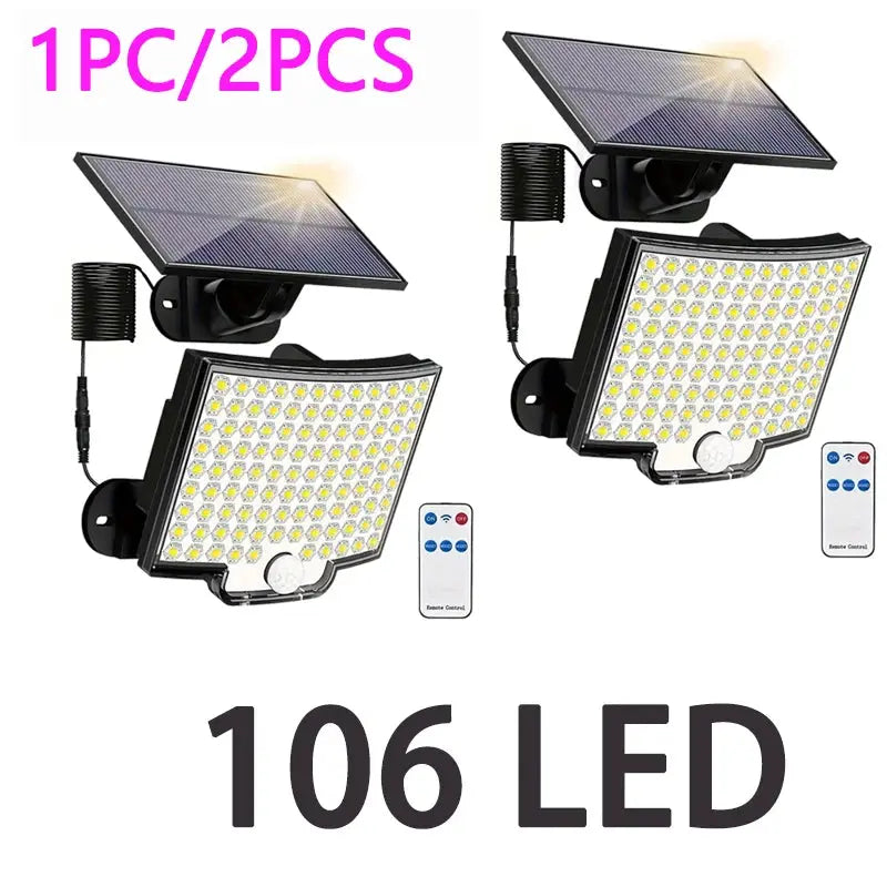 106LED Solar Outdoor Light With Motion Sensor And Remote Control Waterproof Wall Security Flood Lamp Patio Garden