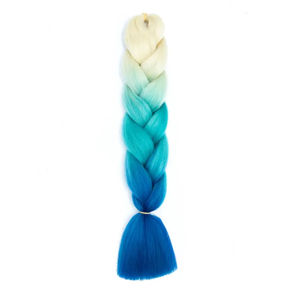 24-inch jumbo crochet braid hair extension in Afro ombre from blonde to turquoise to blue, synthetic