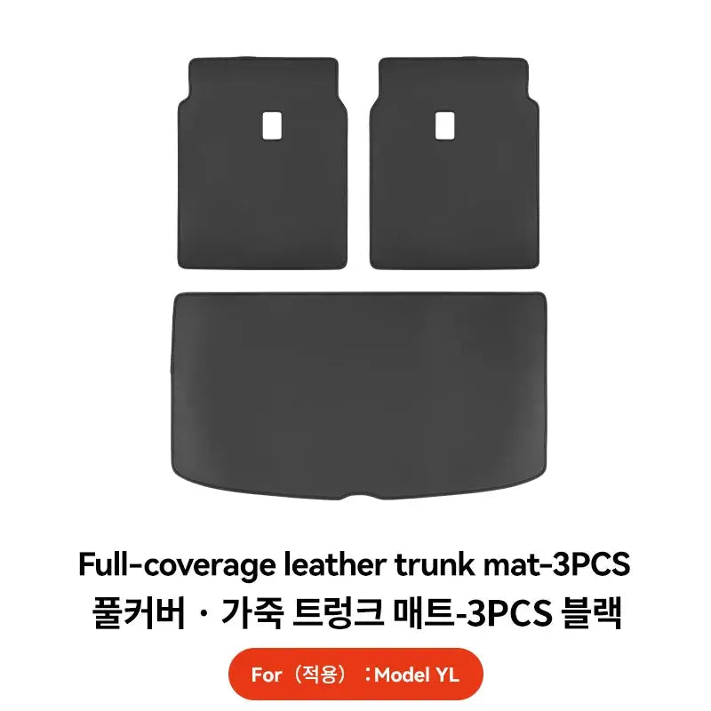 Simples Market 3-piece black leather trunk mat set for Tesla Model YL Juniper 2026, anti-scratch all-weather liner
