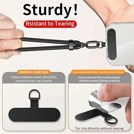 Simples Market universal adjustable phone lanyard crossbody strap with stainless steel clips, anti-lost black nylon