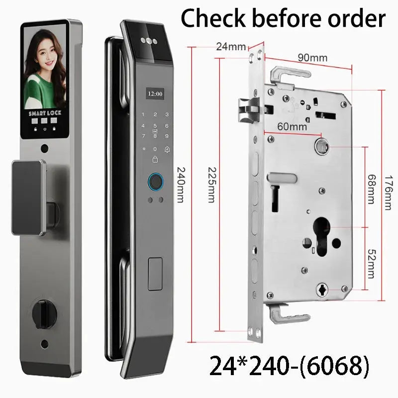 XSDTS WiFi Tuya smart door lock set with camera, silver touchscreen keypad and video intercom (3 pieces)