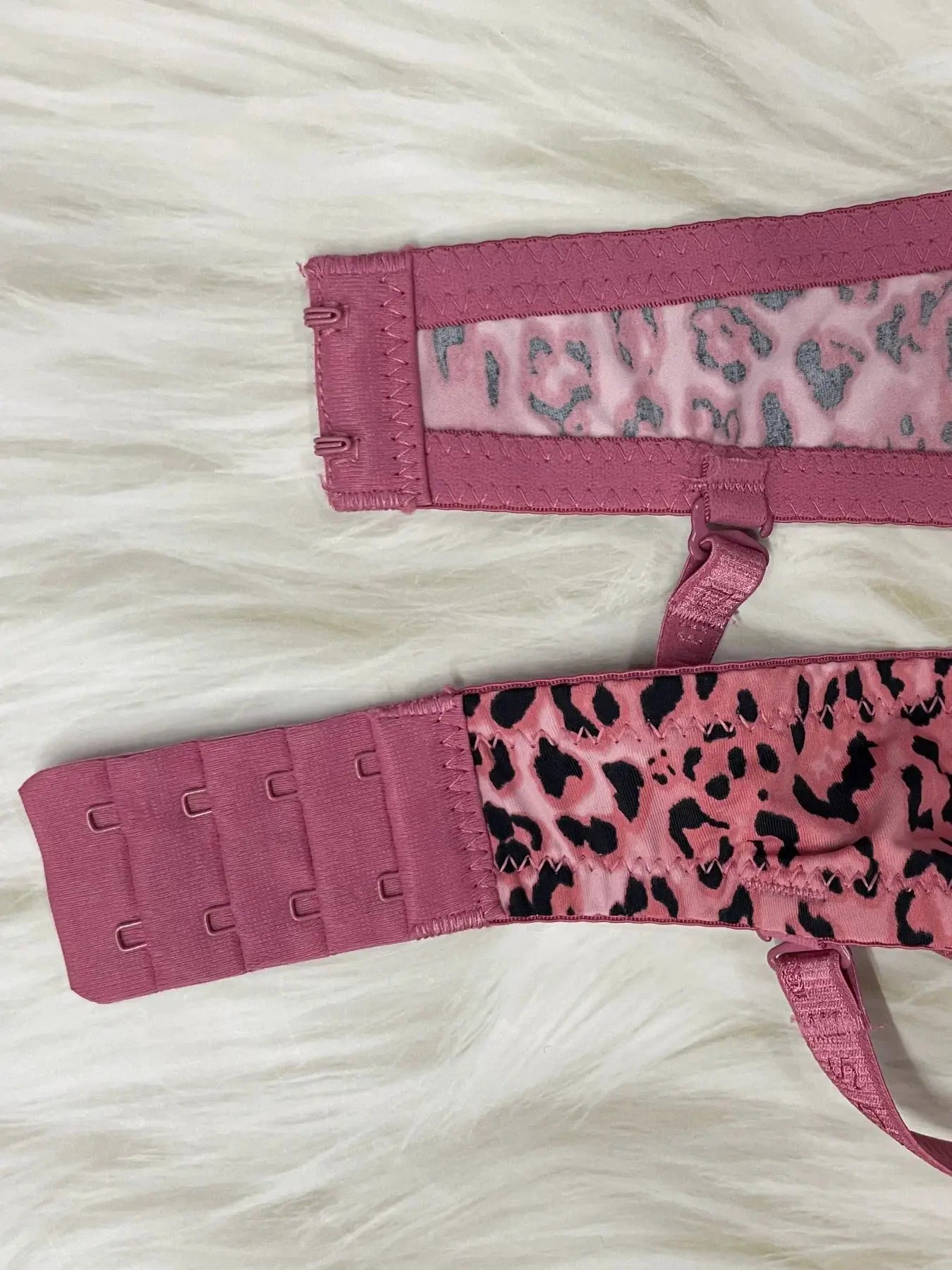 Diana Rose leopard-print push-up bra, pink panels, adjustable back closure, B cup