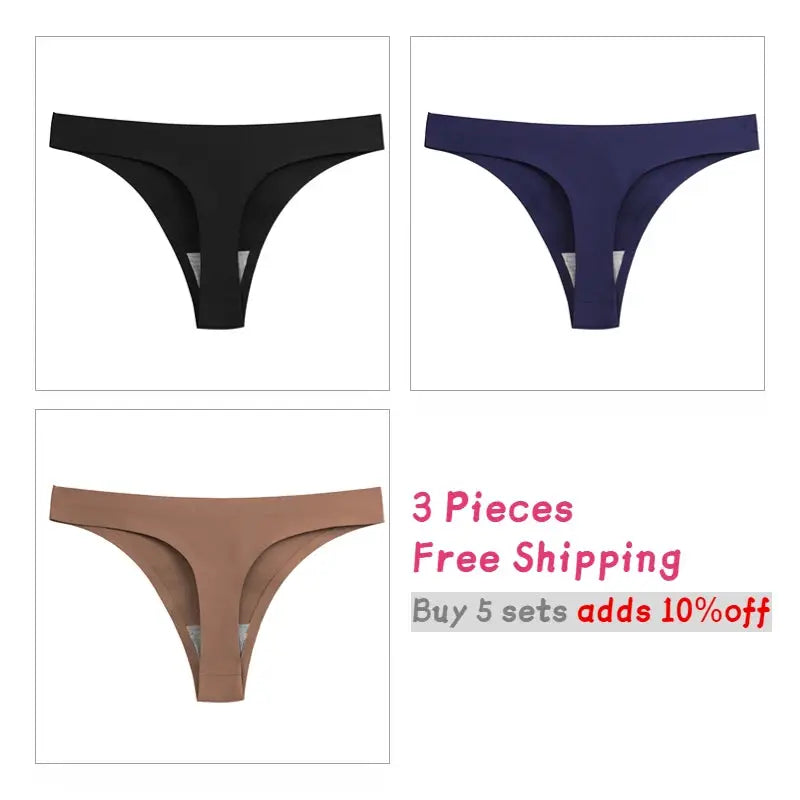 WarmSteps 3-piece seamless thong set for women in black, navy, and nude (low-rise) by Simples Market