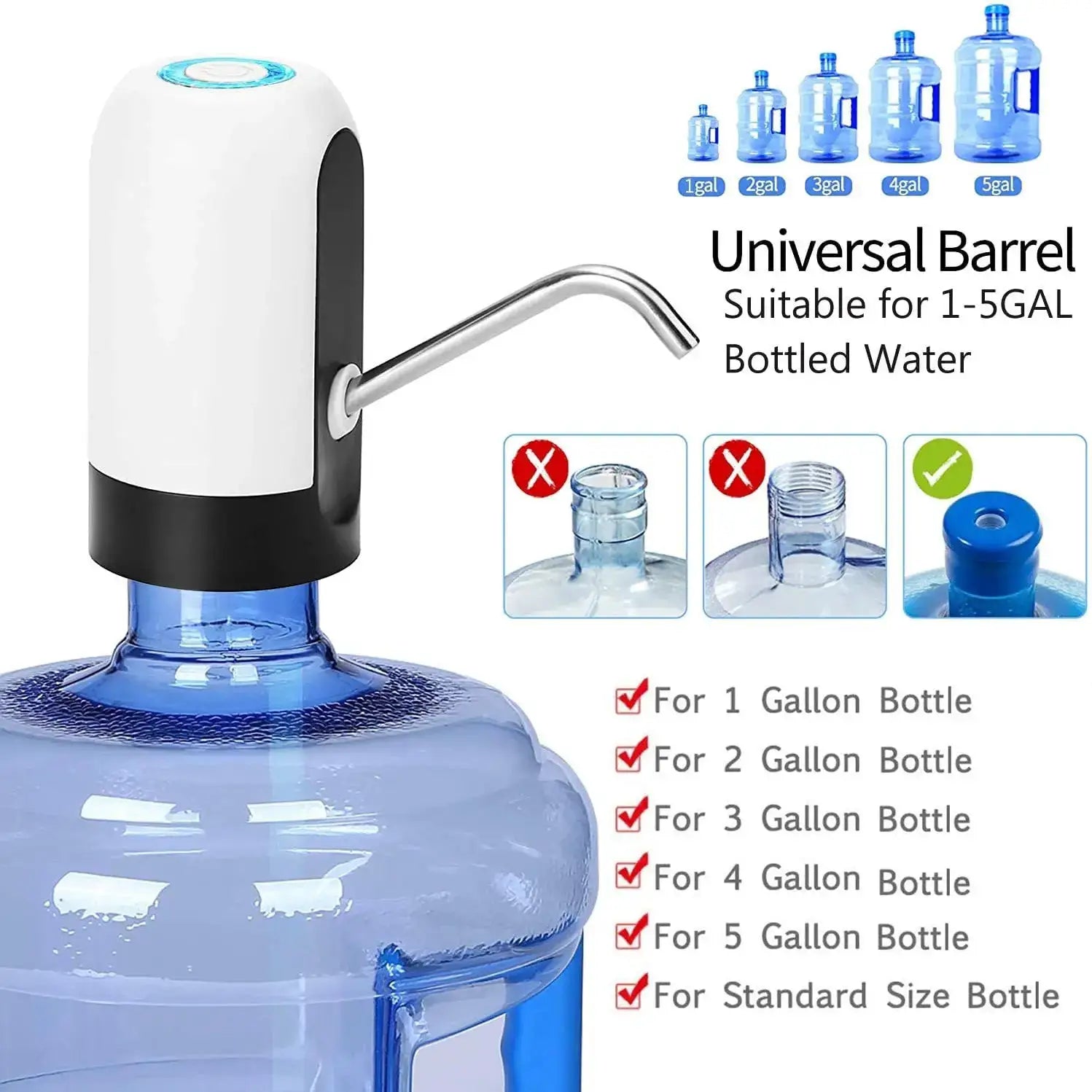 USB Rechargeable Water Bottle Pump With Auto Switch Dispenser