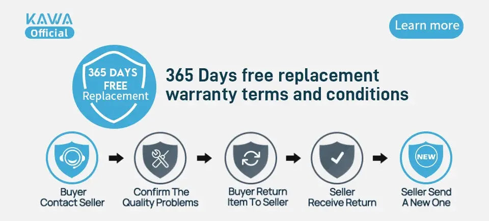 Dash cam KAWA MINI 3 Gen2 promo banner with KAWA Official logo and 365 days free replacement warranty