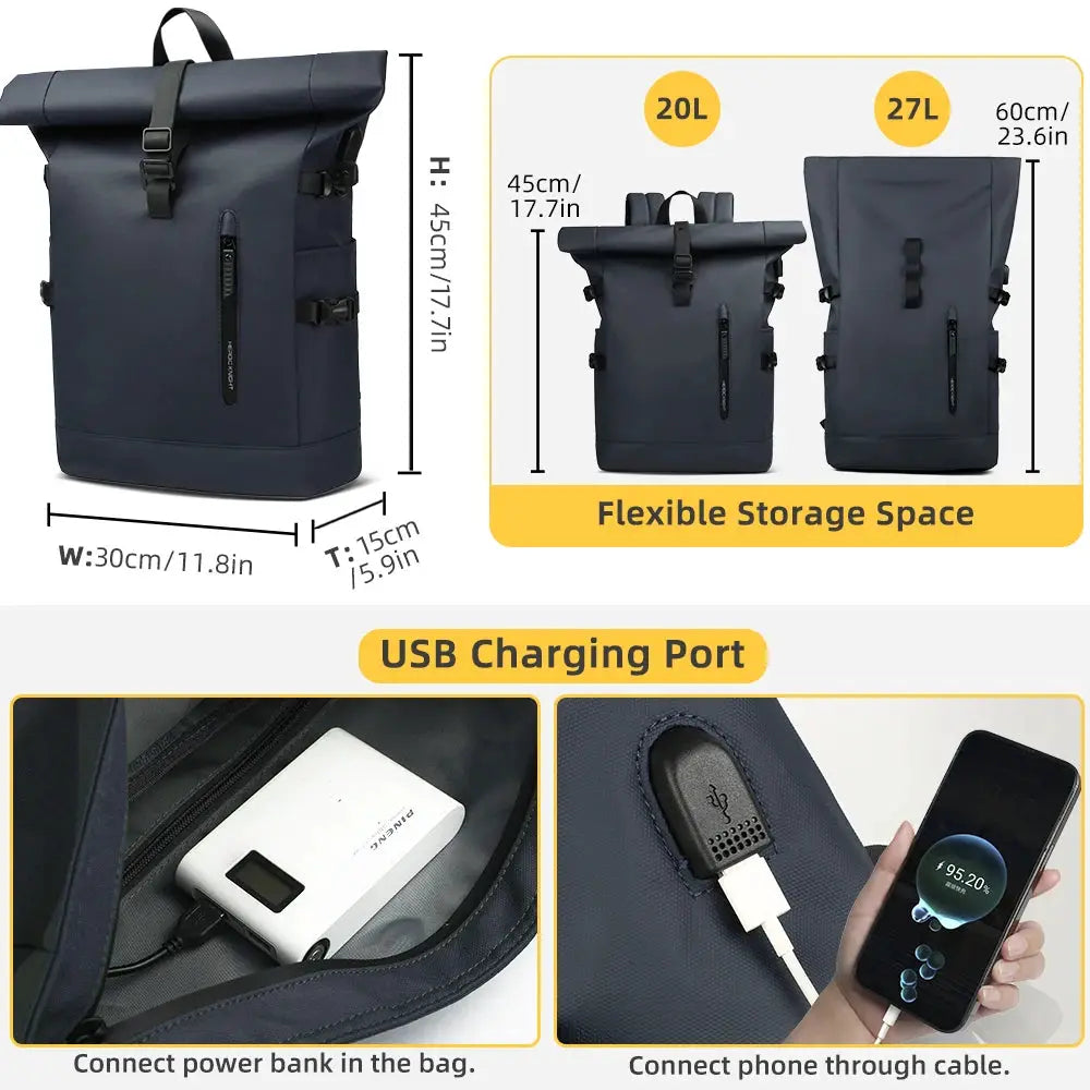Simples Market HK large navy 15.6in laptop backpack with USB port and anti-theft design