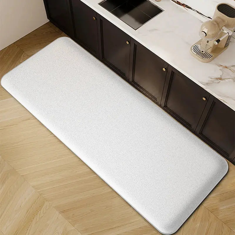 Long white flannel kitchen floor mat, non-slip, absorbent, dirt-resistant runner