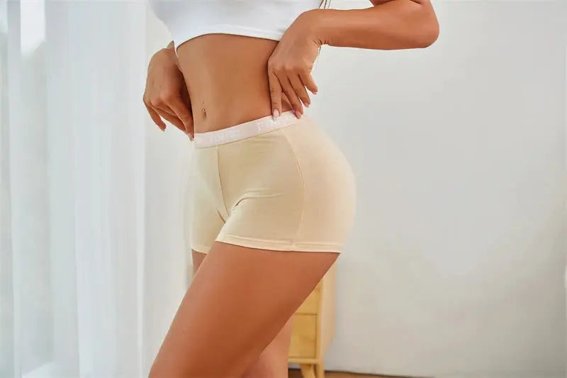 Finetoo women's seamless cotton boxer briefs in beige, everyday underwear