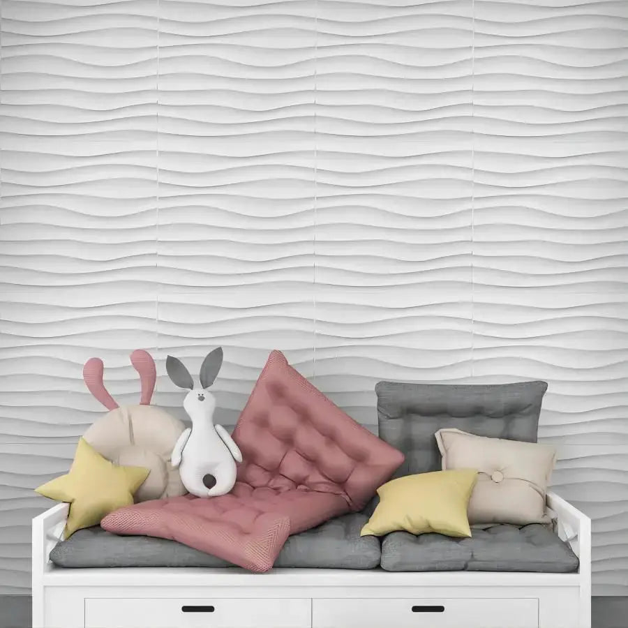 3D textured white wall panels with a wave pattern, 30cm x 30cm, indoor decor for living rooms, halls and bedrooms