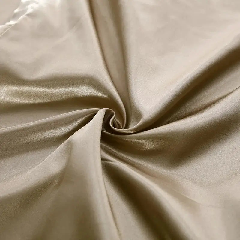 Simples Market silk satin bedding set in champagne gold; duvet cover, bed sheet, and pillowcases