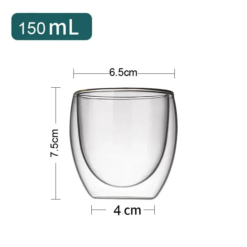 Double Bottom Wall Glass Tumbler Set For Coffee Tea Whiskey Vodka Wine Heat Resistant Drinkware