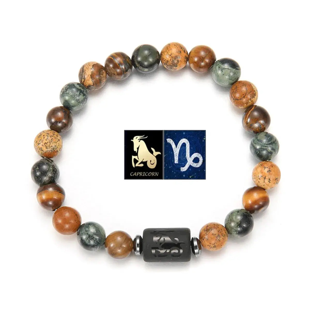 Natural Stone Tiger Eye Picture Jasper Round Beads 12 Constellations Unisex Bracelet