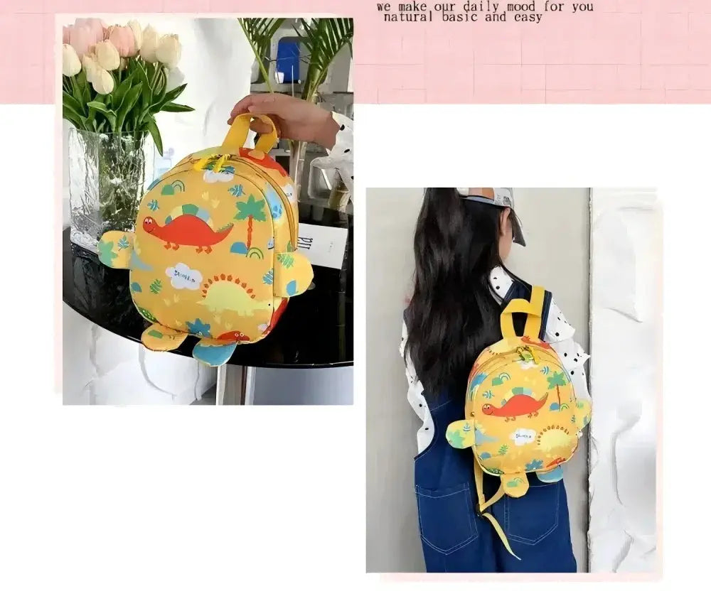 Backpack Cute Cartoon Dinosaur Baby by Simples Market, yellow with dinosaur print and adjustable straps
