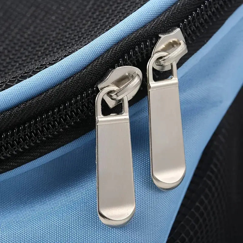 Portable mesh dog bag by Simples Market, blue breathable dog backpack with dual metal zippers