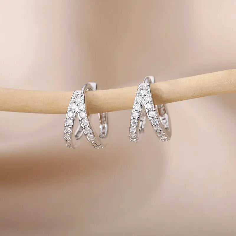 Zircon Star Hoop Earrings For Women Stainless Steel Gold Color Huggie Earrings Trendy Wedding Jewelry