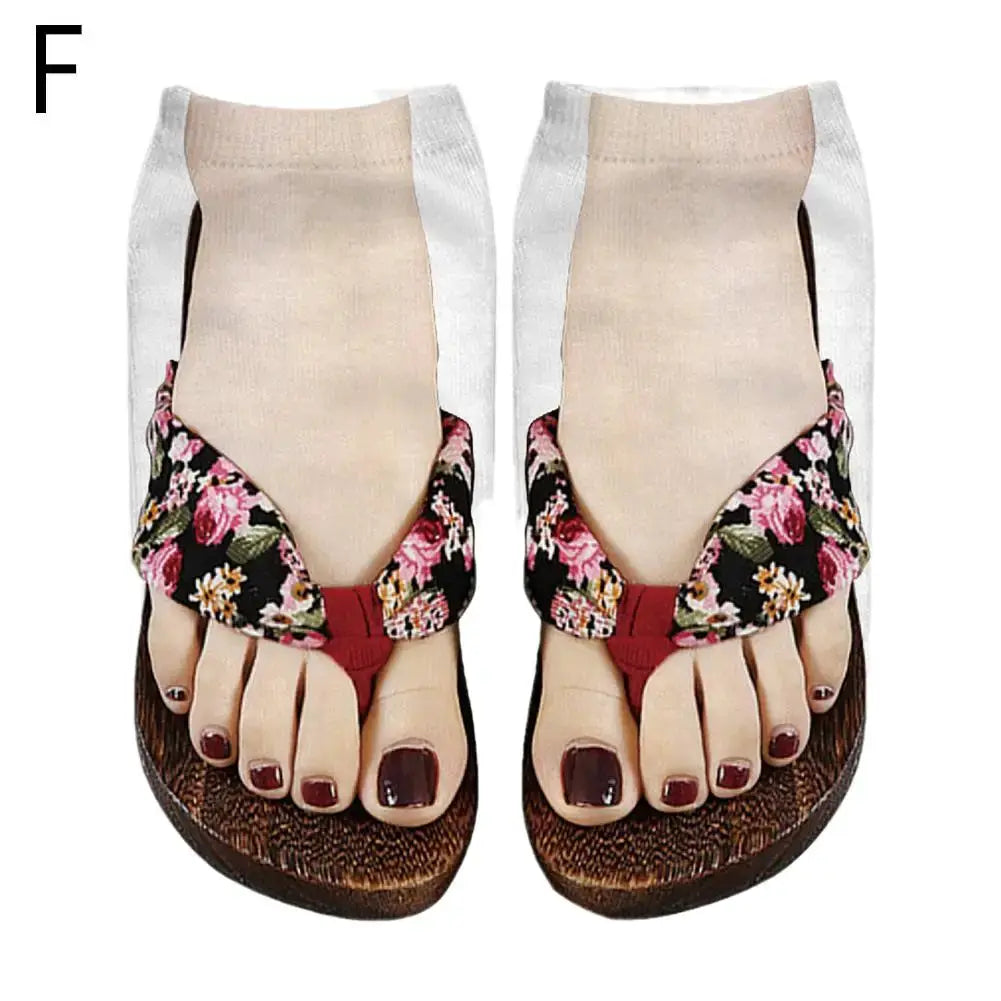 Women 3D Printed Pattern Flip Flop Socks Low Cut Ankle Socks Novelty Hosiery Gift Pair