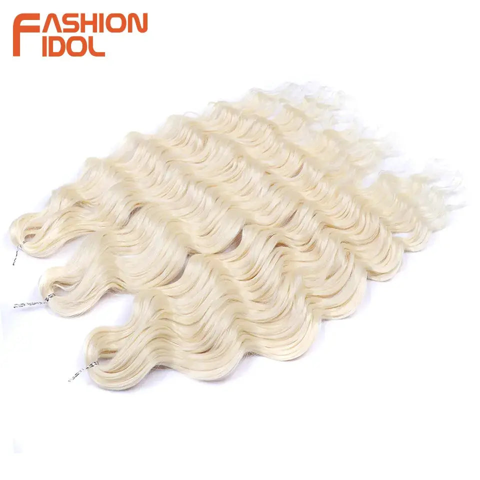 Anna Hair Synthetic Loose Deep Wave Braiding Extensions 24in, ombre blonde water wave, 6-pack Fashion Idol