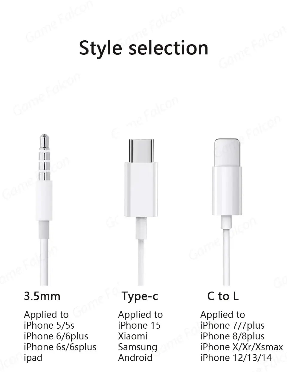 Headset adapter cable by Simples Market, white, with three connectors: 3.5mm, USB‑C and Lightning ends