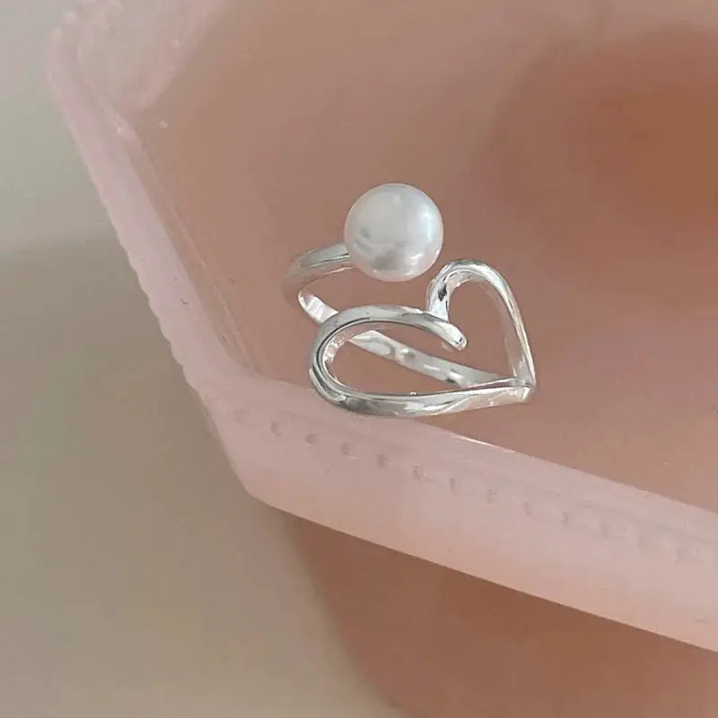 925 Sterling Silver Love Heart Ring With Hanadama Pearl For Women Gift Jewelry Birthday