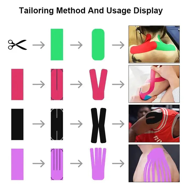 Kinesiology tape athletic bands by Simples Market, 2.5cm/5cm, 5m roll, set for sport recovery and knee/ankle taping