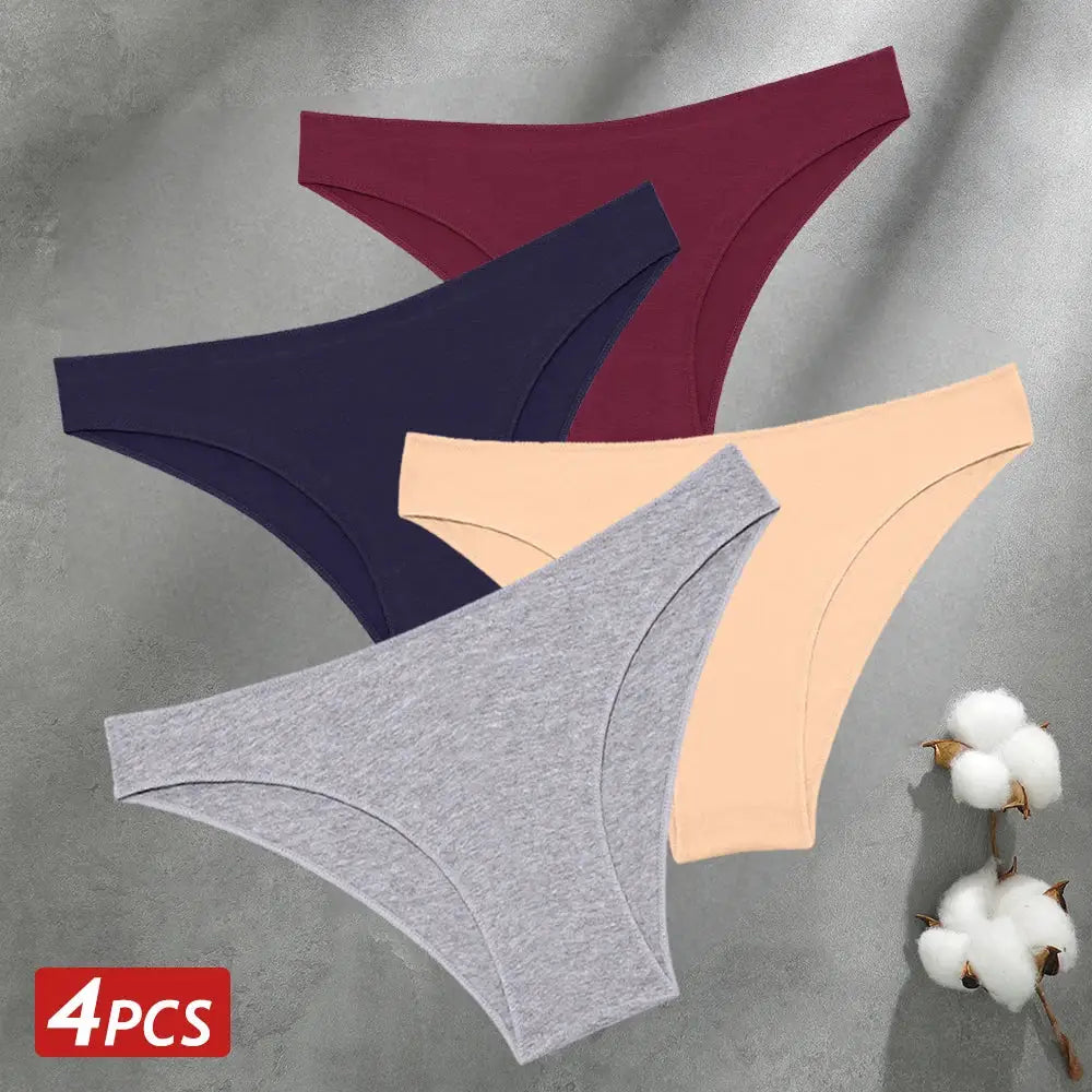 Women's seamless cotton panties, low-rise briefs in navy, maroon, gray and peach, 4PCS by Simples Market