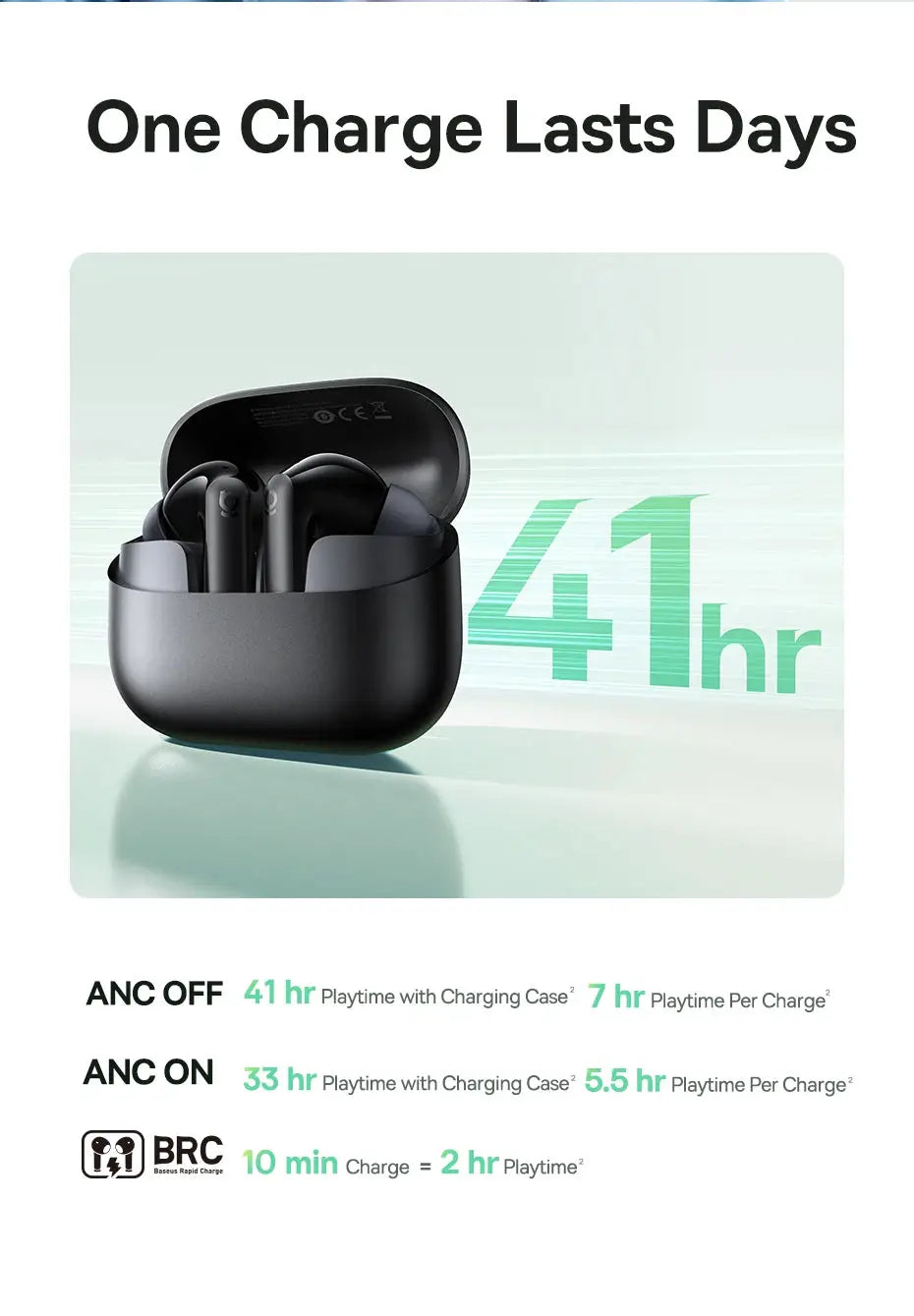 Baseus Bass EP10/BP1 NC true wireless earbuds in black with charging case (2 earbuds)