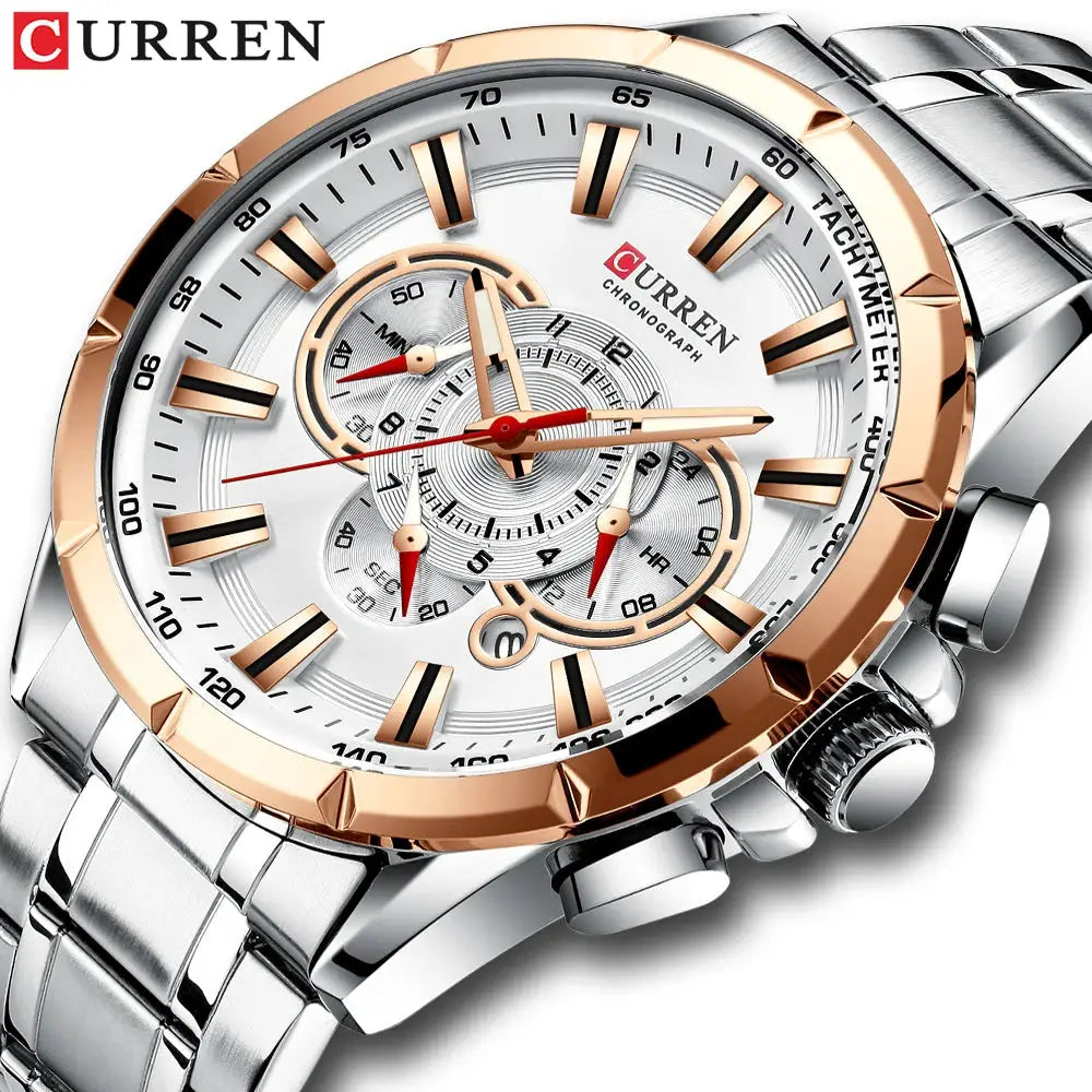 Men's Curren chronograph wristwatch with rose-gold bezel and stainless steel band
