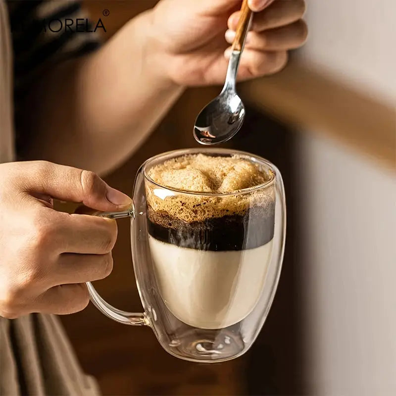 Set Of 2 4 6 350ml Double Wall Glass Mugs With Handle Transparent Cappuccino Coffee Tea Juice Cup