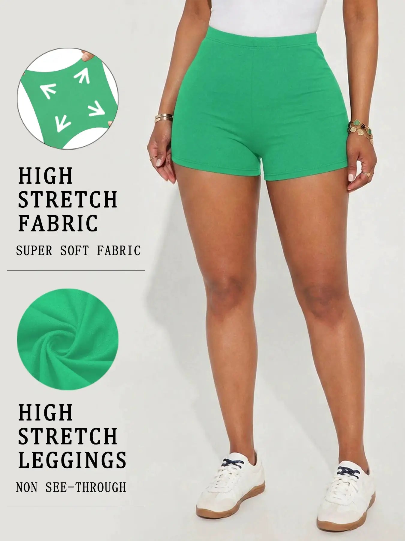 Simples Market high-stretch green biker shorts for women in super soft fabric