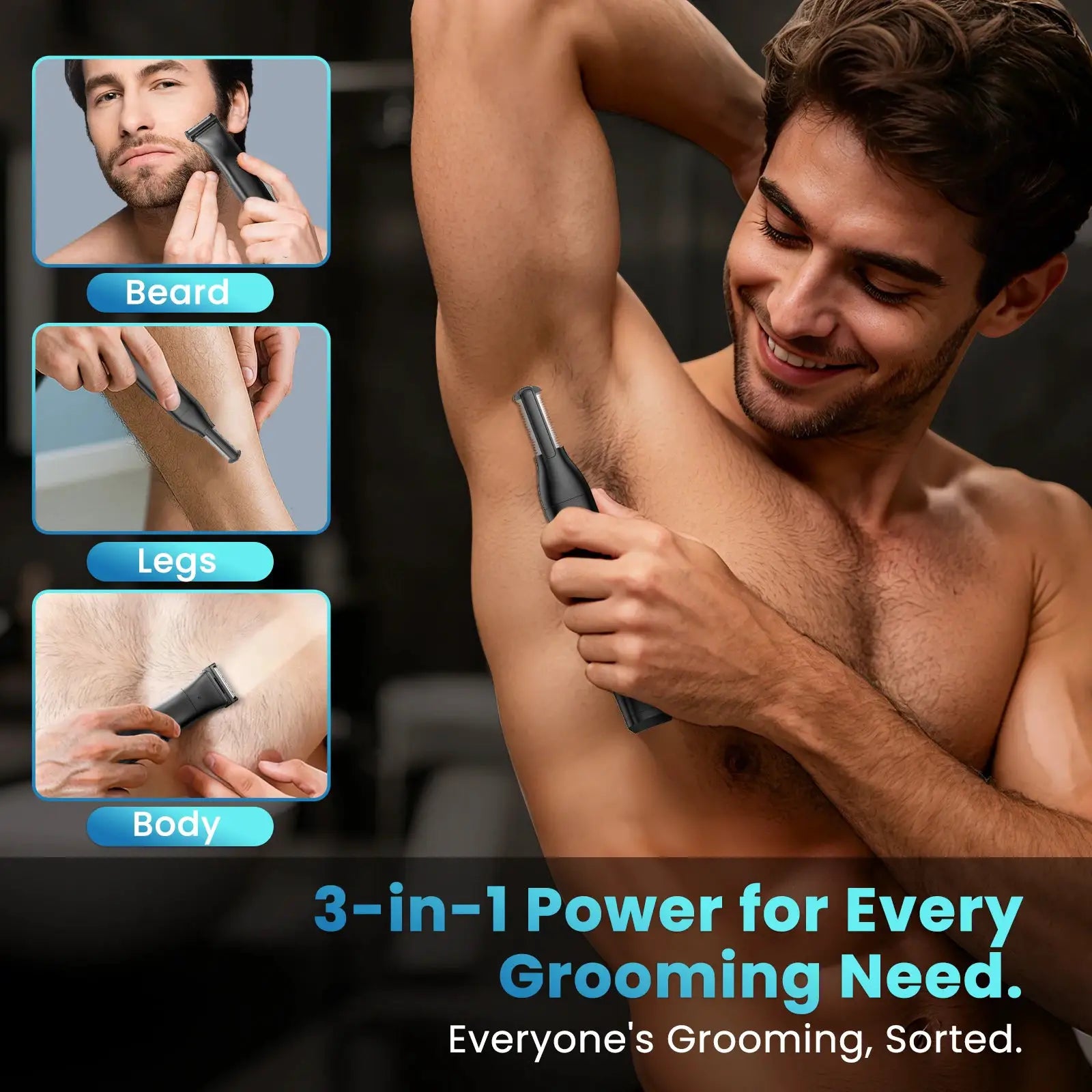 MAXGROOM 3-in-1 body hair trimmer by Simples Market; IPX6 waterproof, bidirectional razor for beard and body.