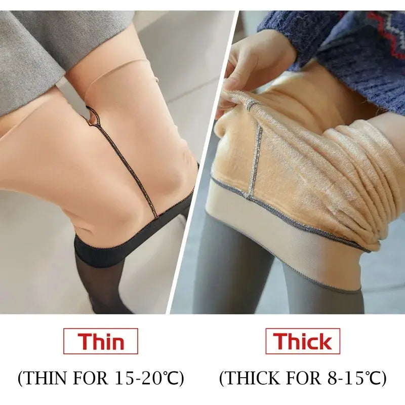 Simples Market fleece thermal leggings; high-waist seamless pantyhose, thin for 15–20°C and thick fleece-lined for 8–15°C