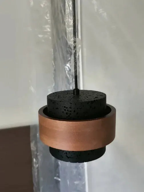 Bar pendant lamp by Simples Market in black with a copper ring, Japanese wabi-sabi retro style.
