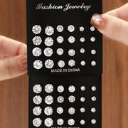 12 Pairs Zirconia Decorative Stud Earrings Set Luxurious Simple Shiny Gift For Women For Parties And Occasions