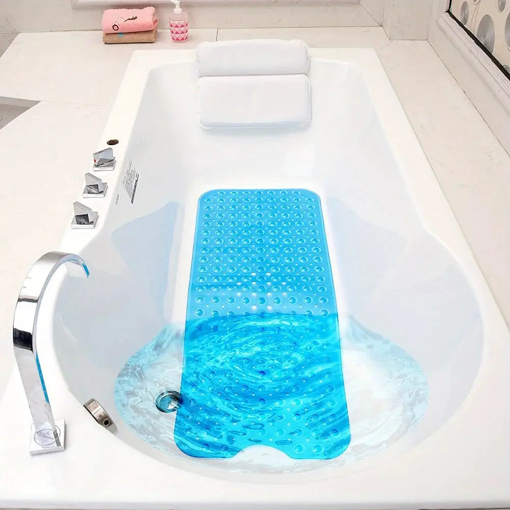 Simples Market 1pc non-slip shower mat for bathtub with drain holes and suction cups, machine washable bathroom mat.