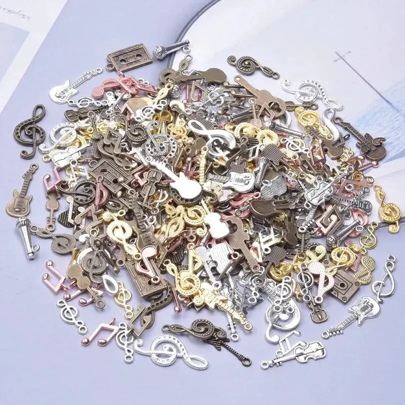 50 Pcs Lot Vintage Hip Hop Musical Instrument Charms For DIY Jewelry Mixed Violin Guitar Microphone Pendants