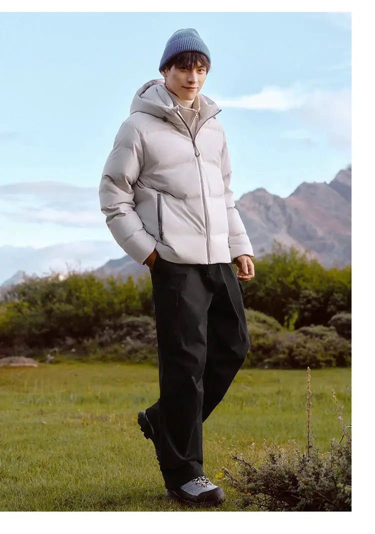 Semir men's down jacket with hood, light gray puffer, waterproof winter outerwear by Simples Market