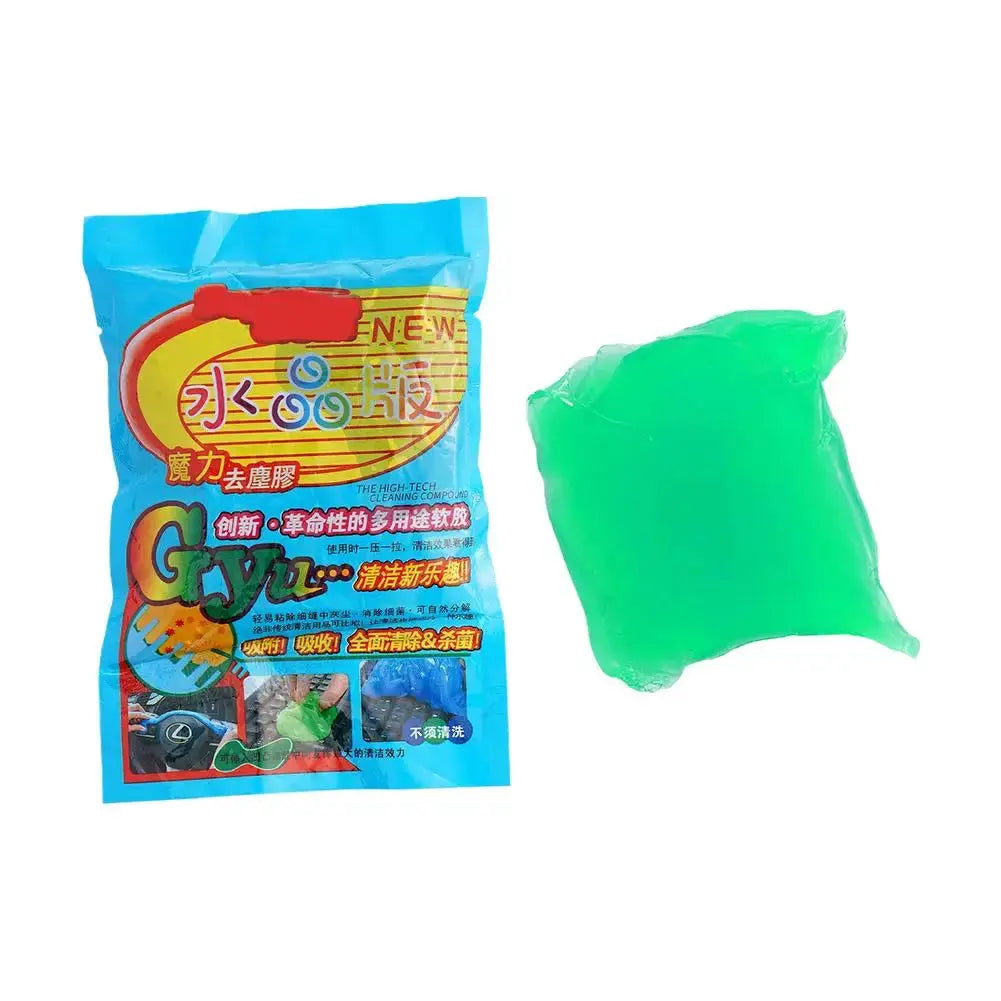 Car interior cleaning gel dust remover in blue packaging with bright green slime